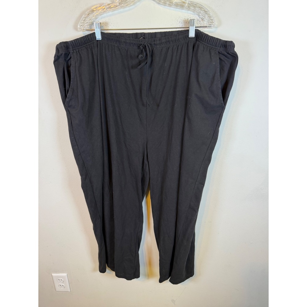 Ulla Popken Womens Knit Lounge Pants Drawstring Elastic Waist Black